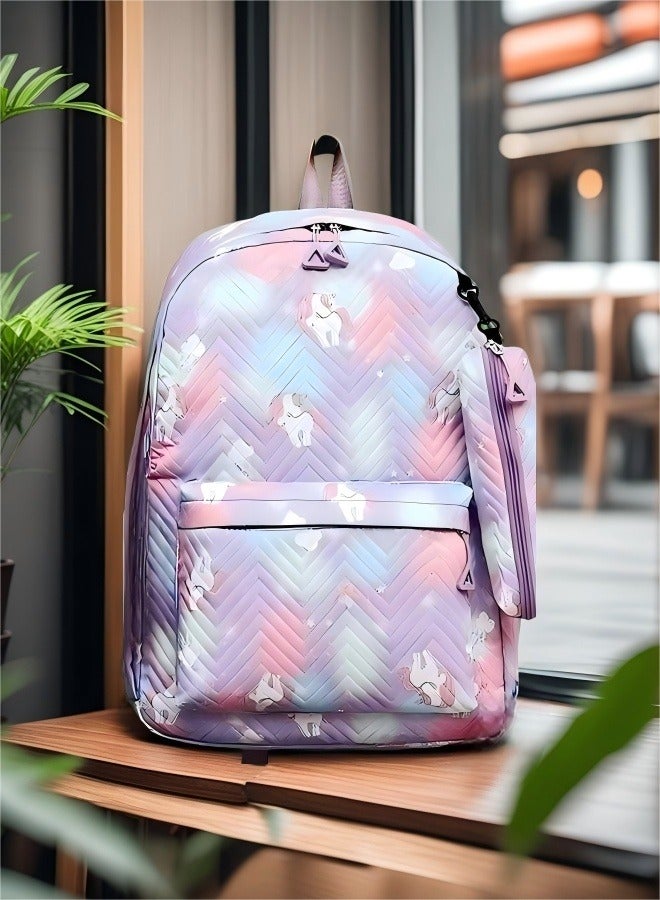 Patterned children's backpack, school backpack, adjustable shoulder strap school backpack, minimalist aesthetic student backpack comes with a matching colorful rainbow pattern pouch - Image 2