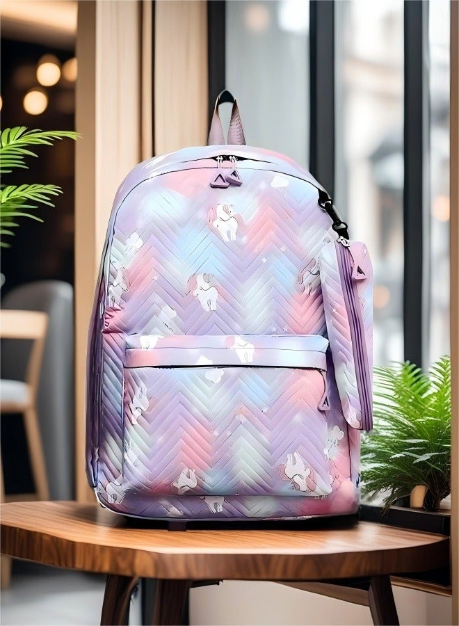 Patterned children's backpack, school backpack, adjustable shoulder strap school backpack, minimalist aesthetic student backpack comes with a matching colorful rainbow pattern pouch - Image 3