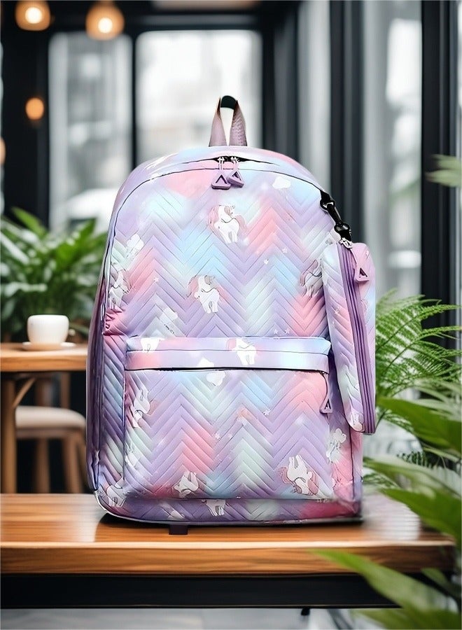 Patterned children's backpack, school backpack, adjustable shoulder strap school backpack, minimalist aesthetic student backpack comes with a matching colorful rainbow pattern pouch - Image 4