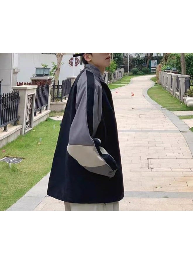 Pbkabiug Vintage Women Jackets Hip Hop Style Patchwork Windbreak Unisex Streetwear Lightweight Jackets Bomber Jackets (Black grey,XXL,XX-Large) - Image 5