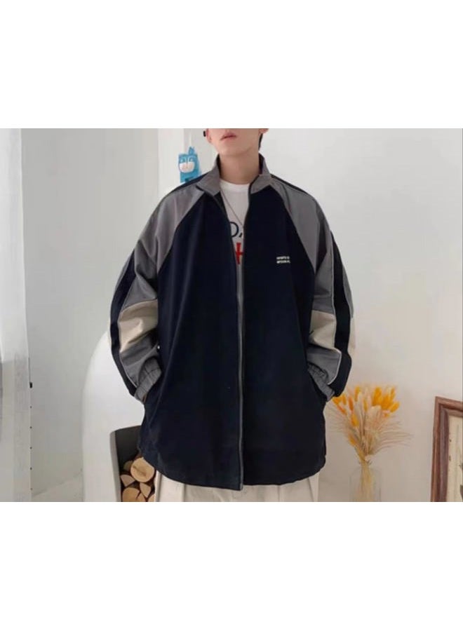 Pbkabiug Vintage Women Jackets Hip Hop Style Patchwork Windbreak Unisex Streetwear Lightweight Jackets Bomber Jackets (Black grey,XXL,XX-Large) - Image 2