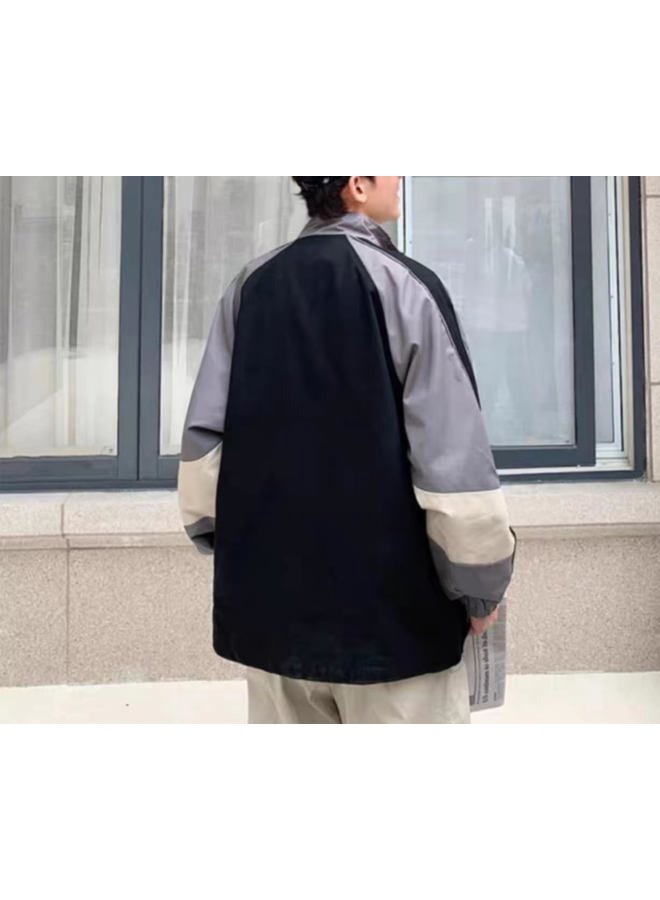 Pbkabiug Vintage Women Jackets Hip Hop Style Patchwork Windbreak Unisex Streetwear Lightweight Jackets Bomber Jackets (Black grey,XXL,XX-Large) - Image 3