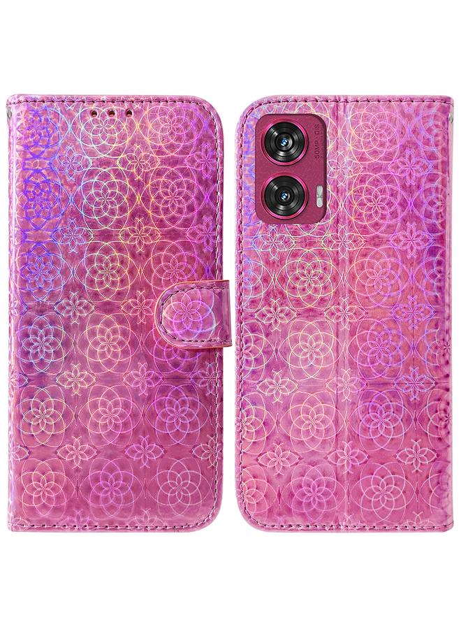 جراب جلدي ملون بمشبك مغناطيسي لهاتف Motorola Edge 50 Fusion (وردي)