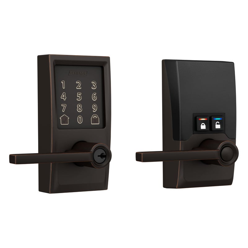 قفل باب ذكي بدون مفتاح بشاشة تعمل باللمس Schlage FE789WBCEN716LAT Encode Century WiFi Latitude Lever باللون البرونزي aged
