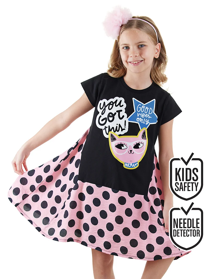 Denokids Cool Kitty Girl Polka Dot Dress