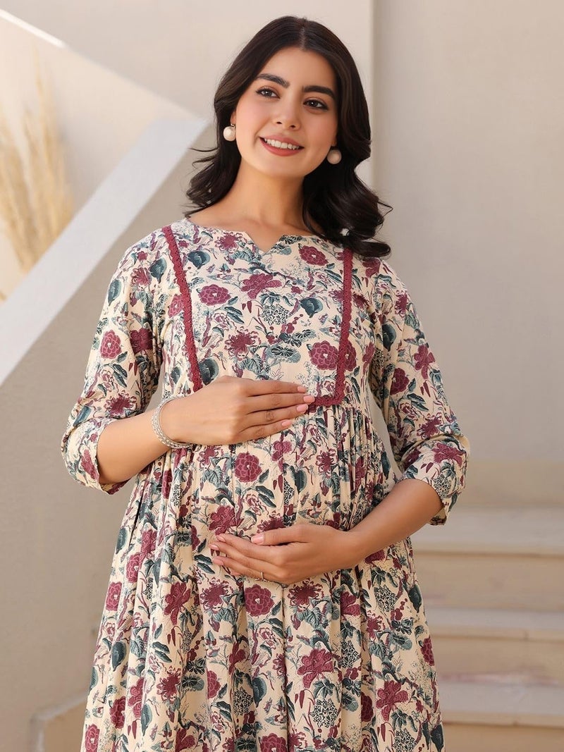 SKY FAB Maternity Anarkali Dresses for Women with Feeding Zip - Floral Breastfeeding Maternity Gown Kurti for Pregnant Women - Nursing Pre and Post Pregnancy Wear - Image 5