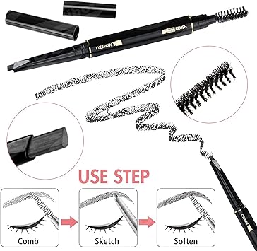 Gibot Stainless Steel Eyebrow Grooming Kit 5pcs Set with Tweezers Scissors Brush Comb Pencil Razor and Travel Case for Women and Men Black - Image 4