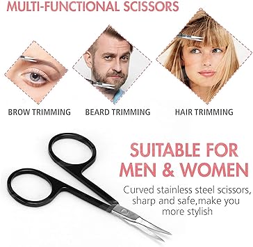 Gibot Stainless Steel Eyebrow Grooming Kit 5pcs Set with Tweezers Scissors Brush Comb Pencil Razor and Travel Case for Women and Men Black - Image 5