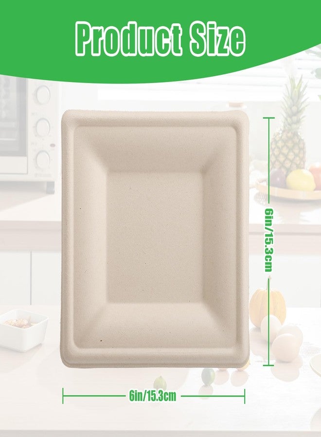Bgtecho 125 Pack Compostable Square Plates,6 Inch Disposable Paper Plate,Heavy Duty Square Paper Plates,Biodegradable Bagasse Plate for Party Picnic Dessert,Natural Brown - Image 2