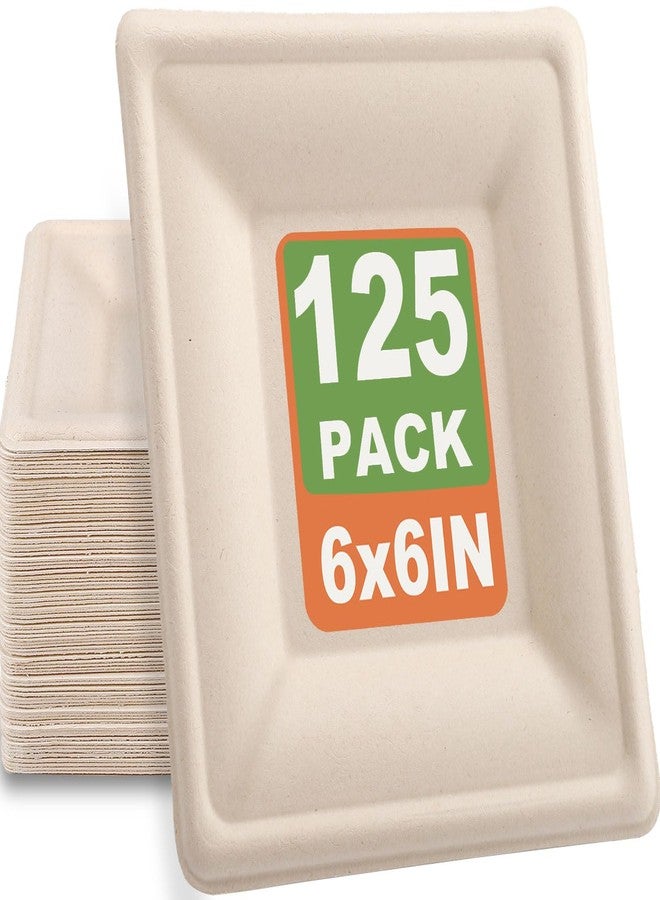 Bgtecho 125 Pack Compostable Square Plates,6 Inch Disposable Paper Plate,Heavy Duty Square Paper Plates,Biodegradable Bagasse Plate for Party Picnic Dessert,Natural Brown - Image 1