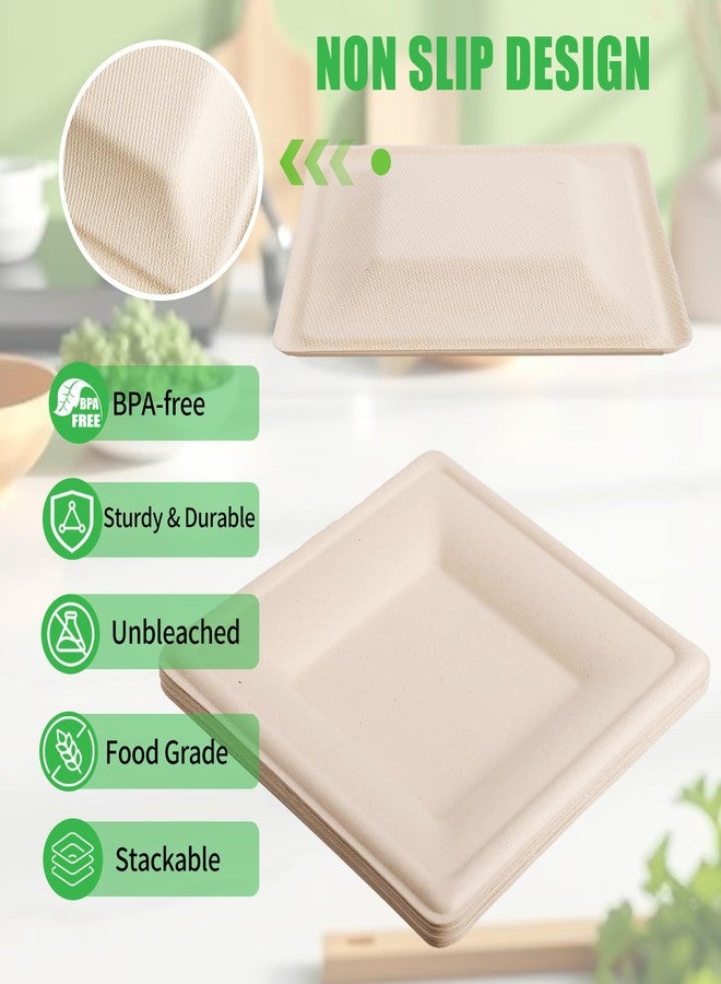 Bgtecho 125 Pack Compostable Square Plates,6 Inch Disposable Paper Plate,Heavy Duty Square Paper Plates,Biodegradable Bagasse Plate for Party Picnic Dessert,Natural Brown - Image 4