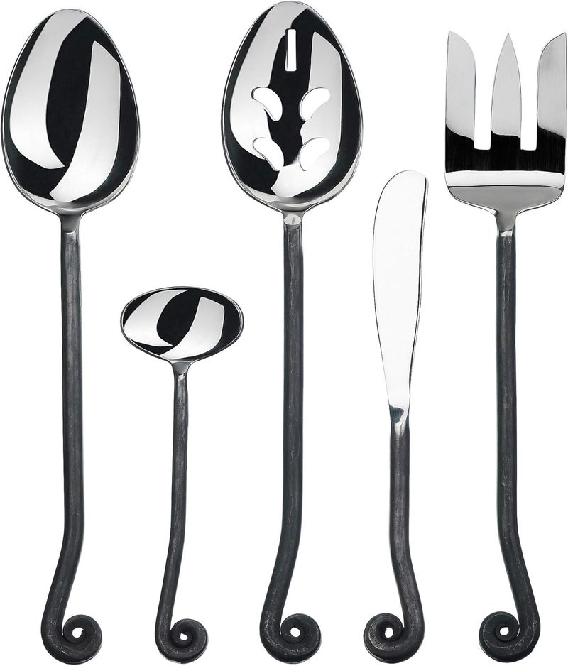 Gourmet Settings 5Pieces Hostess SilverwareTreble Clef Collection MattePolished Metal Flatware Serving Set Stainless Steel Kitchen Utensils KnifeForkSpoons Dishwasher Safe - Image 1