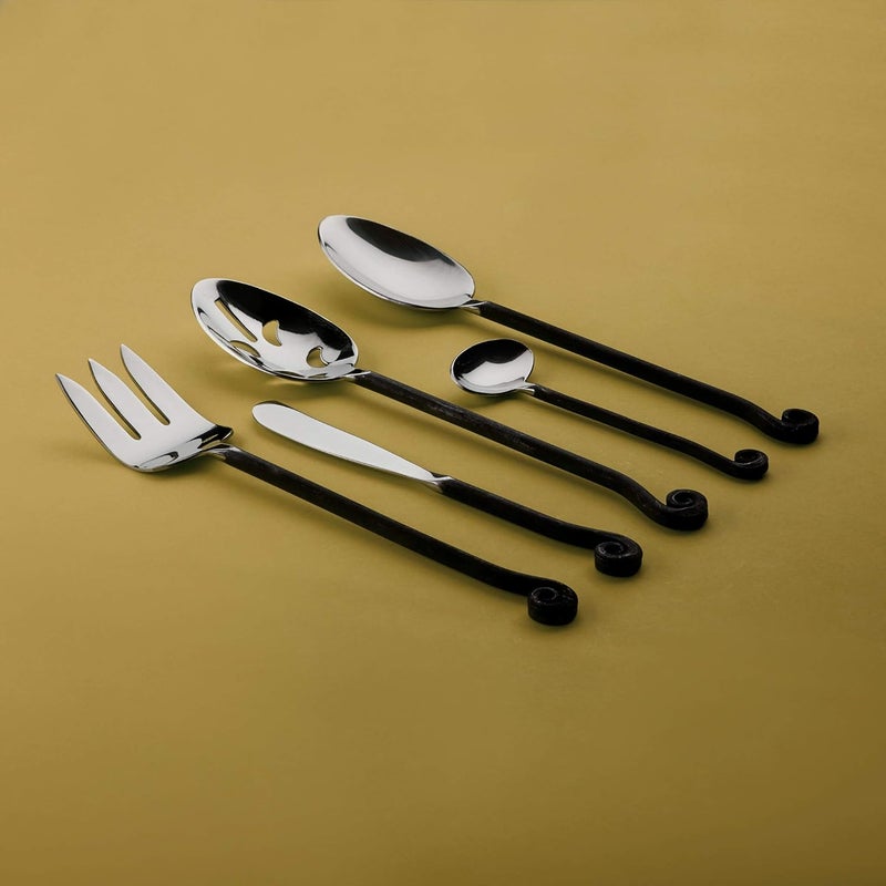 Gourmet Settings 5Pieces Hostess SilverwareTreble Clef Collection MattePolished Metal Flatware Serving Set Stainless Steel Kitchen Utensils KnifeForkSpoons Dishwasher Safe - Image 5