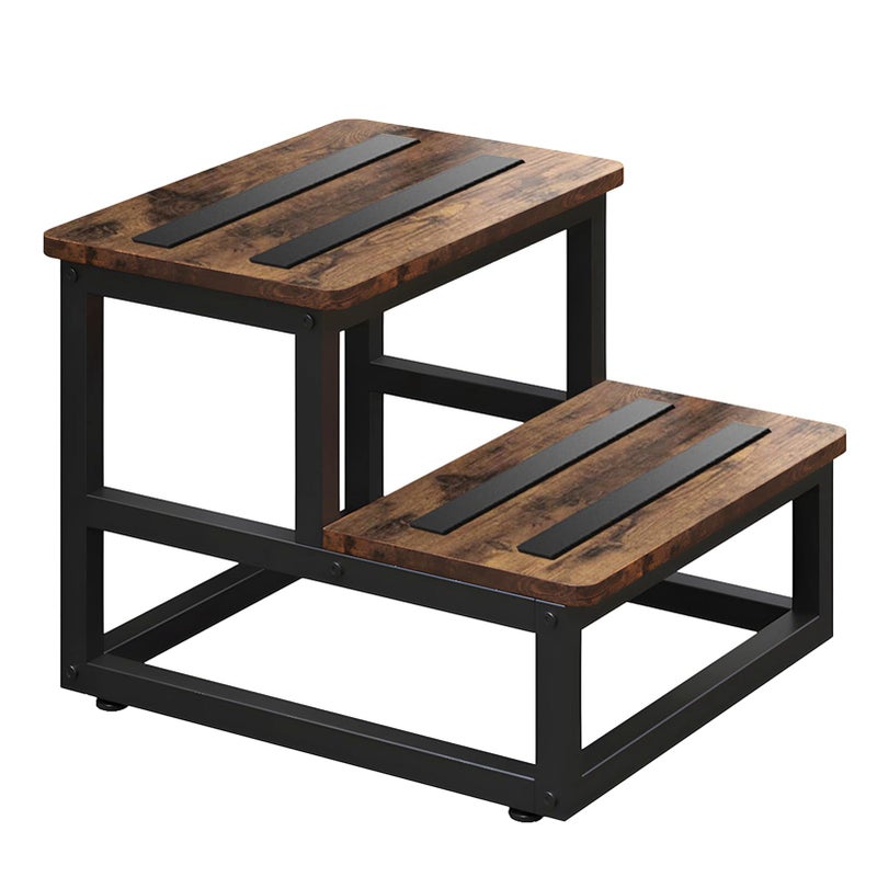 VonDream 2 Tier Step Stools for Adults with NonSlip Stickers Heavy Duty Bed Steps for High BedsKitchen Step StoolWide Wooden Step Stools for Kids Step Stool for RV