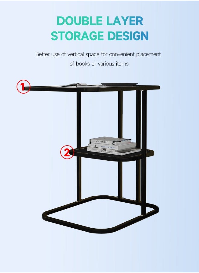 Occuwzz - Coffee Table 2 layers Sofa Side End Table C Shaped Coffee Table Metal Frame Nightstand for Living Room Bedroom Balcony Table - Image 1