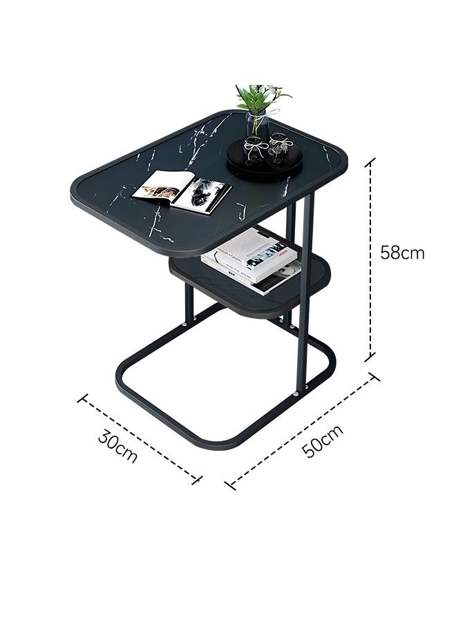 Occuwzz - Coffee Table 2 layers Sofa Side End Table C Shaped Coffee Table Metal Frame Nightstand for Living Room Bedroom Balcony Table - Image 1