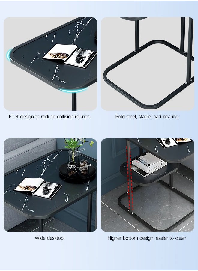 Occuwzz - Coffee Table 2 layers Sofa Side End Table C Shaped Coffee Table Metal Frame Nightstand for Living Room Bedroom Balcony Table - Image 1