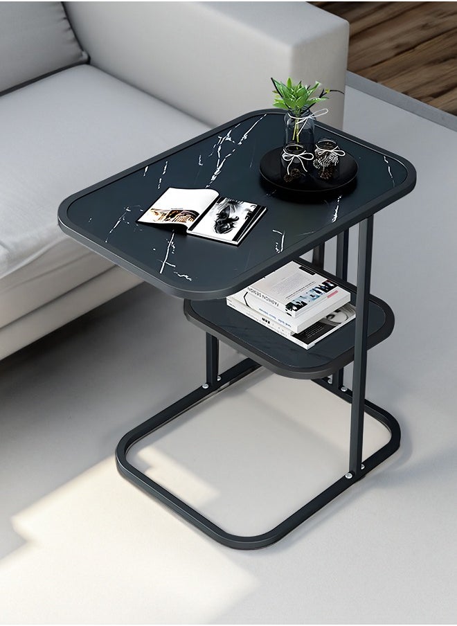 Occuwzz - Coffee Table 2 layers Sofa Side End Table C Shaped Coffee Table Metal Frame Nightstand for Living Room Bedroom Balcony Table - Image 1