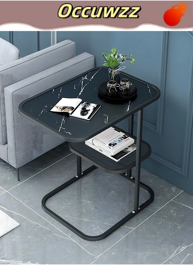 Occuwzz - Coffee Table 2 layers Sofa Side End Table C Shaped Coffee Table Metal Frame Nightstand for Living Room Bedroom Balcony Table - Image 1