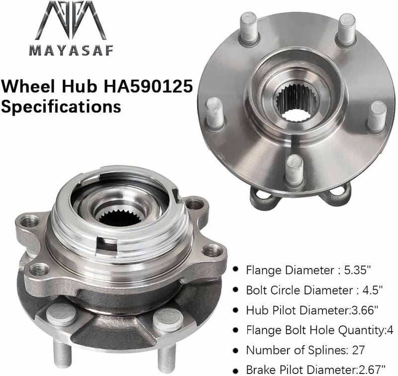 MAYASAF HA590125 Front Wheel Hub Bearing Assembly for Selected INFINITI AWD Models - Image 2