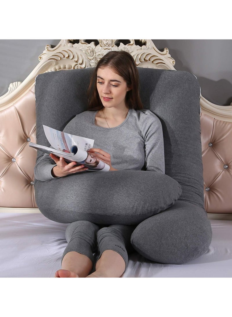 وسادة حمل على شكل حرف U وسادة دعم الأمومة لكامل الجسم مقاس 55 بوصة × 28 بوصة (أسود) - Image 5