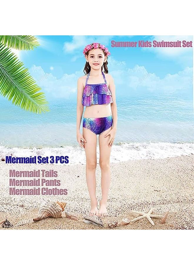 Mermaid Costume Swimming Suit 3 PCS Fashion Comfortable Princess Bikini Bathing Swim Wear Set for Kids Girl - Image 3