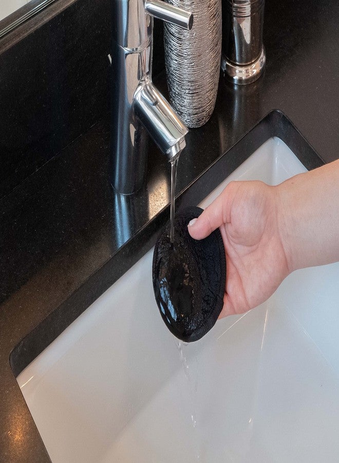 S&T INC. مناديل إزالة المكياج من S&T INC. للعناية بالبشرة مع حقيبة غسيل وتخزين، مناديل مكياج قابلة لإعادة الاستخدام أو مناشف وجه، مستلزمات السفر، سوداء، 4 بوصة قطر، 5 حزمة - Image 5