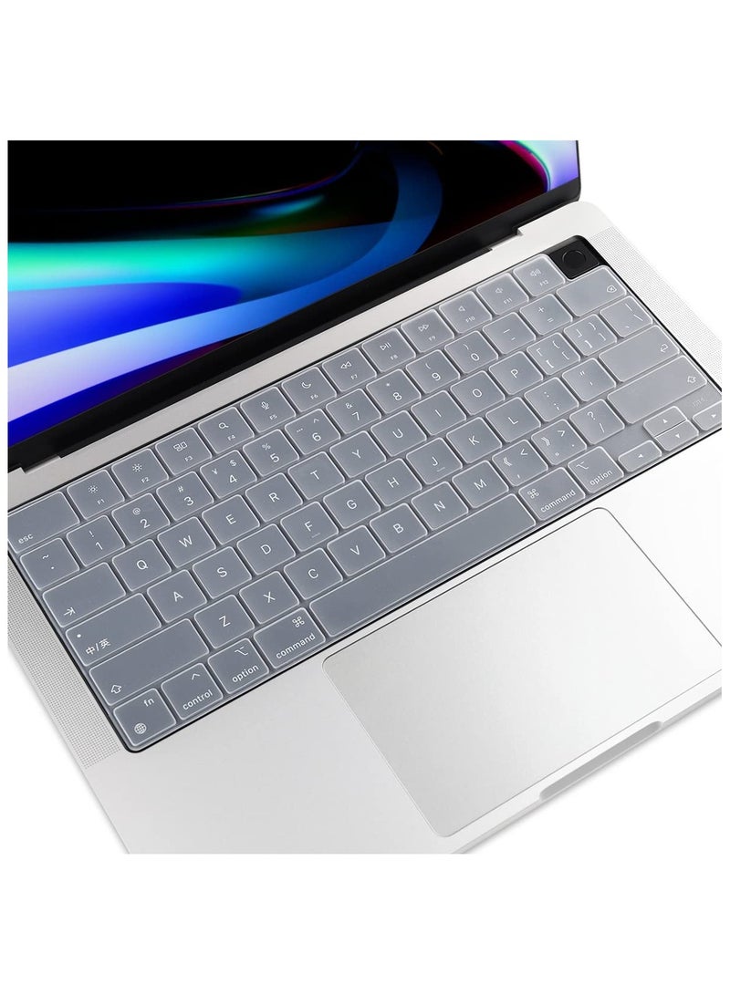أمم US Layout Skin Keypad Cover Compatible for MacBook New Air 13.6 inch 2022 M2 Chip Liquid Retina/MacBook Pro 14 inch 2022 M1 Pro/M1 Max A2442 and MacBook Pro 16 inch 2022 M1 Pro/M1 Max A2485 Clear - Image 1