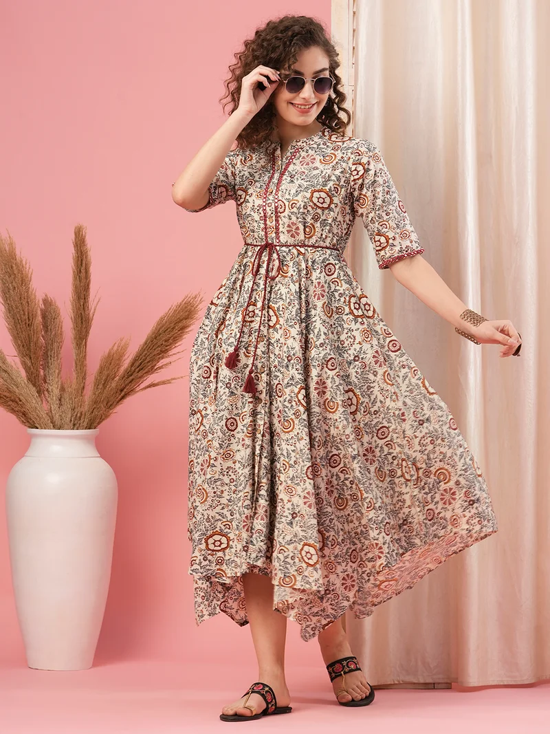 globus Globus Women Floral Printed Tie Up A Line Midi Dress