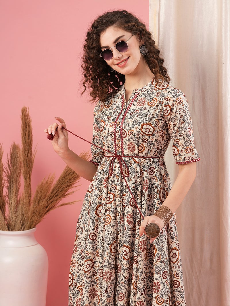 جلو باص فستان ميدي A-line مطبوع بالزهور من جلوبس بربطة عنق للنساء  - Image 5