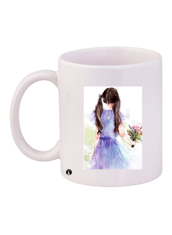 RYN Anime Printed Ceramic Coffee Mug White/Purple/Brown 11ounce