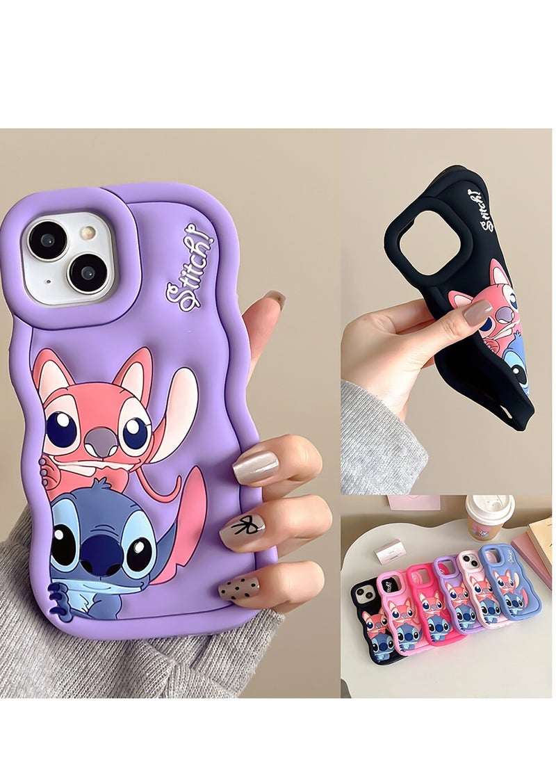 Generic - Lilo and Stitch Cartoon 3D Wavy Soft Silicone Phone Case for Oppo A52020/A92020 (Light Purple) - Image 1