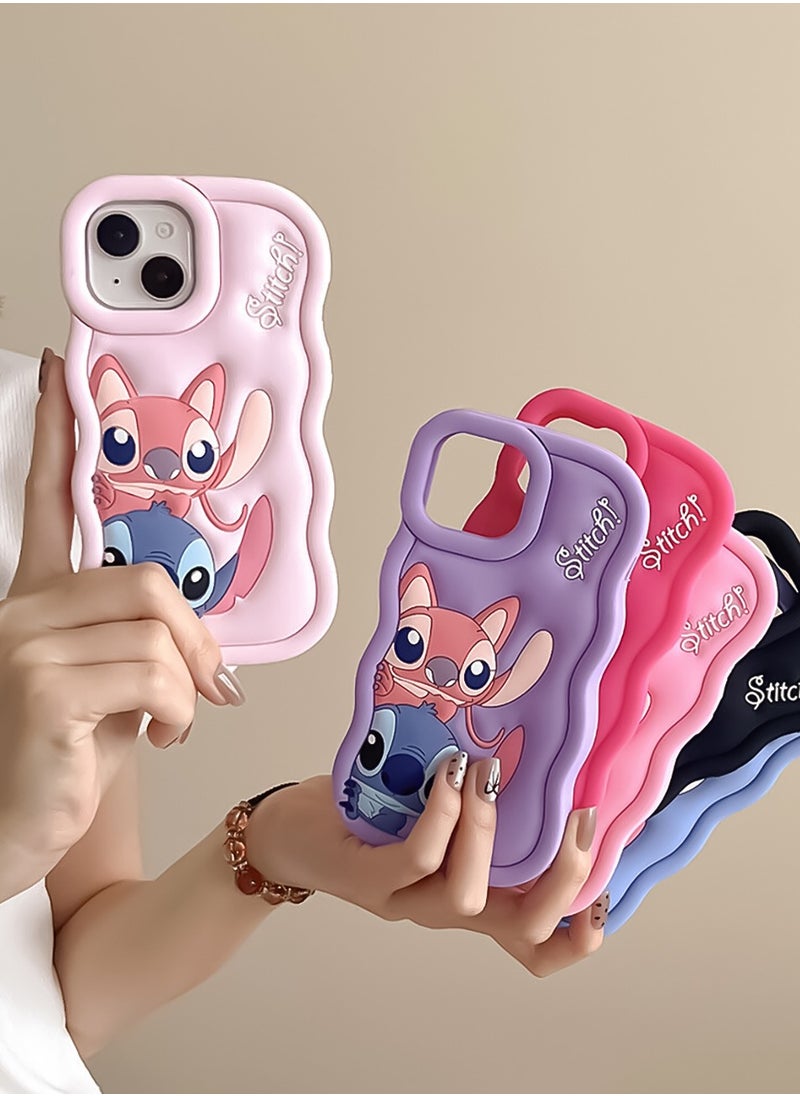 Generic - Lilo and Stitch Cartoon 3D Wavy Soft Silicone Phone Case for Oppo A52020/A92020 (Light Purple) - Image 1