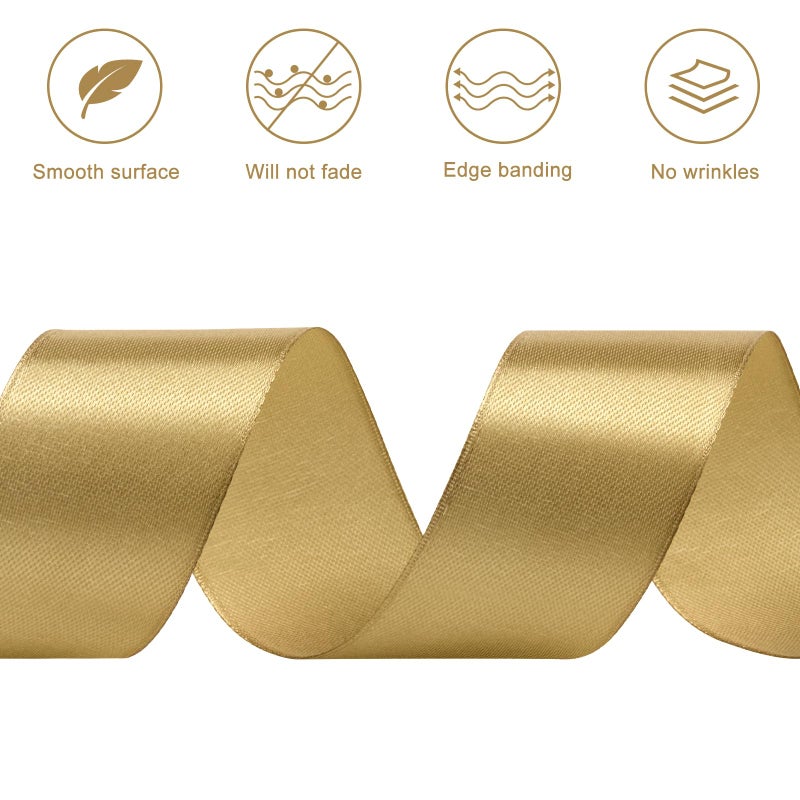CLUEWR 1-1/2 Inches 50 Yards Champagne Gold Satin Ribbon, Solid Fabric Ribbon Roll for Flower Bouquets, Gift Wrapping, Wedding, Handmade Crafts - Image 5