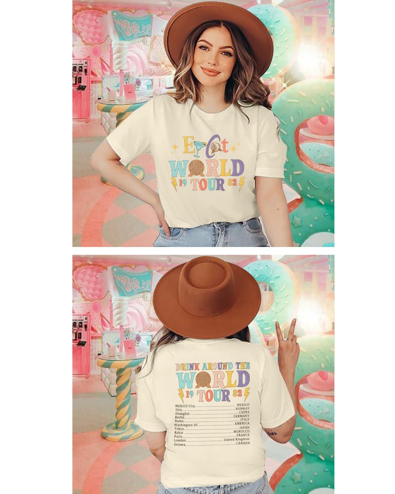 MYHALF Around The World Shirt Women Magic World Tour 1982 Graphic Tee Funny Traveler Vacation Short Sleeve Top Beige - Image 4