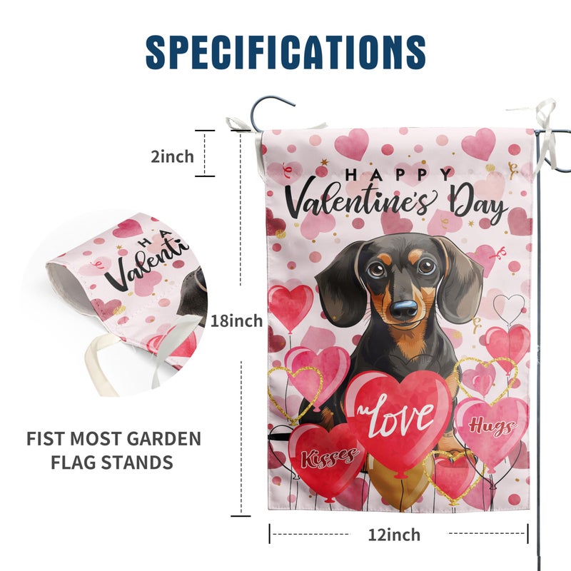 DZGlobal Dachshund Valentine Garden Flag Valentines Day Flags for Outside 12x18 Double Sided Small Yard Flags Dog Valentine's Day Decor Outdoor Lawn Valentines Banners Front Porch - Image 2