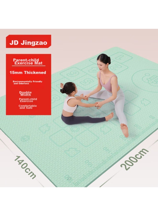 JD.com Jd Jingzao Double-sided Parent-child Yoga Mat, Large Size, Double-person Yoga Mat, Enlarged, Widened, Thickened, Fitness Mat, Parent-child Mat, Green - Image 1