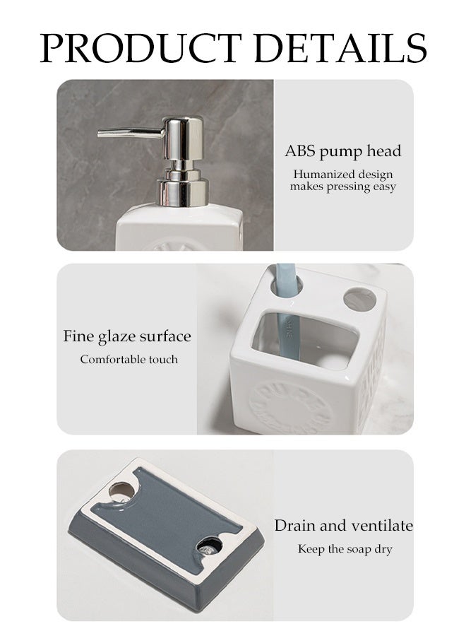 DUNISO 4 Pcs Bathroom Accessories Set，Toiletries Gift Set，Ceramic Bath Set，Including Lotion Bottle, Toothbrush Holder, Mouthwash Cup and Soap Dish，Can Be Used As Bathroom Decoration and Gift Giving，Grey - Image 3