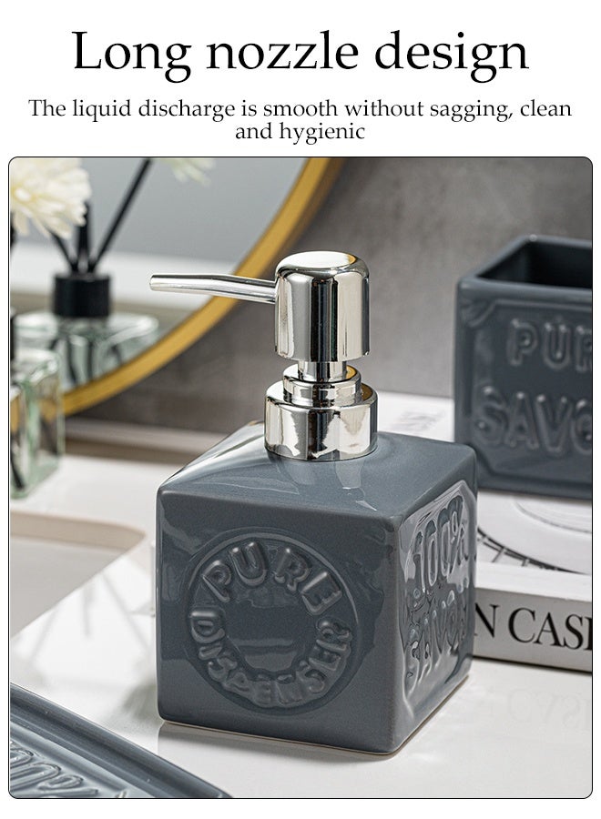 DUNISO 4 Pcs Bathroom Accessories Set，Toiletries Gift Set，Ceramic Bath Set，Including Lotion Bottle, Toothbrush Holder, Mouthwash Cup and Soap Dish，Can Be Used As Bathroom Decoration and Gift Giving，Grey - Image 4