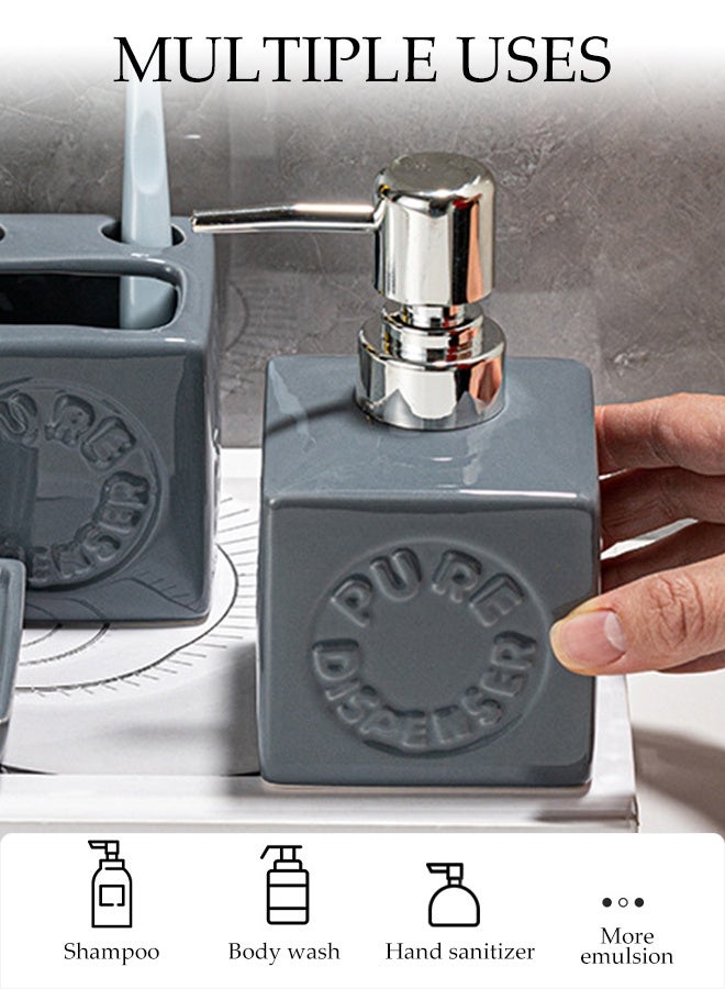DUNISO 4 Pcs Bathroom Accessories Set，Toiletries Gift Set，Ceramic Bath Set，Including Lotion Bottle, Toothbrush Holder, Mouthwash Cup and Soap Dish，Can Be Used As Bathroom Decoration and Gift Giving，Grey - Image 5