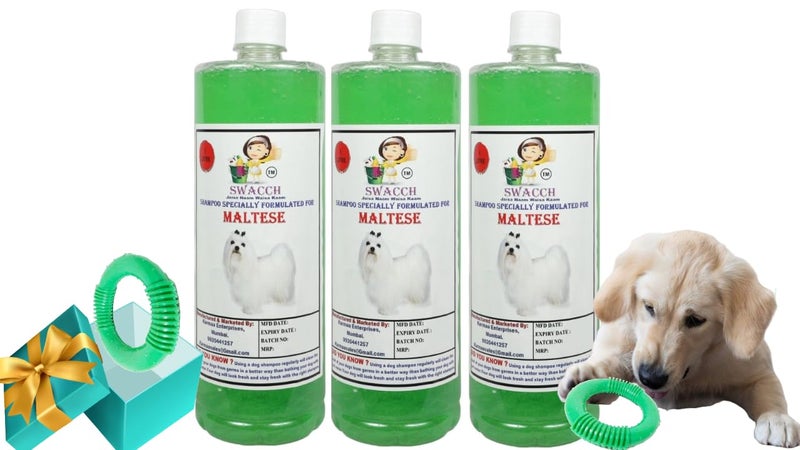 swacch Shampoo | Puppy Safe Shampoo | PH Balanced | Maltese Dog Shampoo 1 Litre Pack of 3 Neem Alovera + | O PVC Ring Rubber Chew Toy | Teething Chew Toy I Dental Teething I Durable I Combo Pack - Image 1