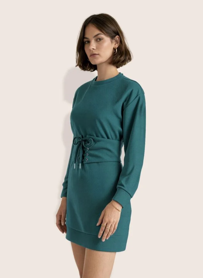 Freehand  Women Relaxed Fit Solid Crew Neck Long Sleeve Sweat Dress for Women | Best Price UAE