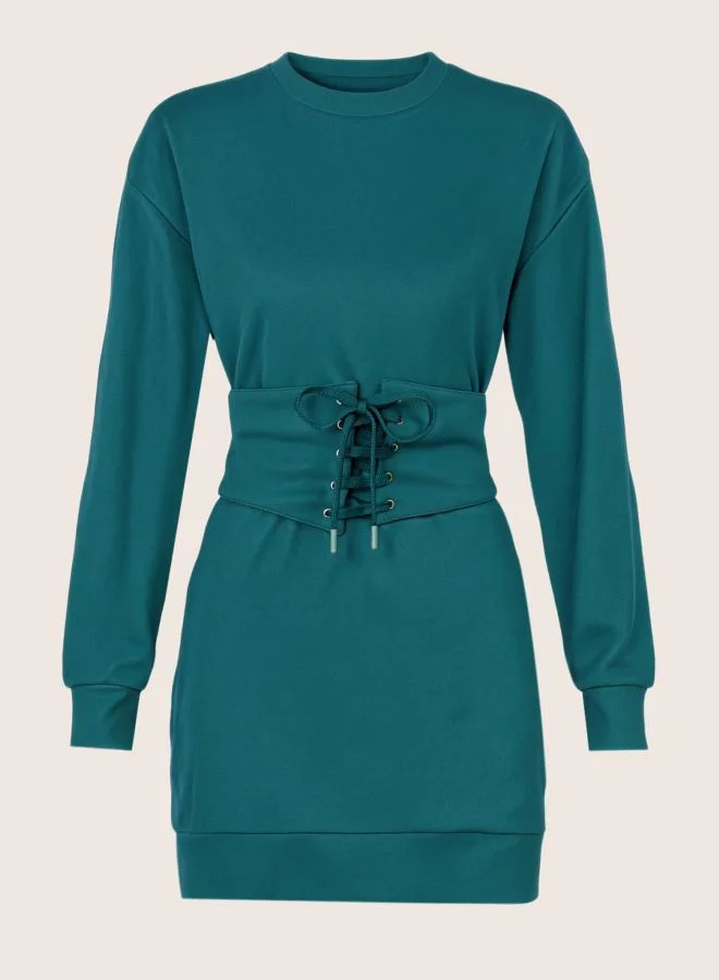 Freehand  Women Relaxed Fit Solid Crew Neck Long Sleeve Sweat Dress for Women | Best Price UAE