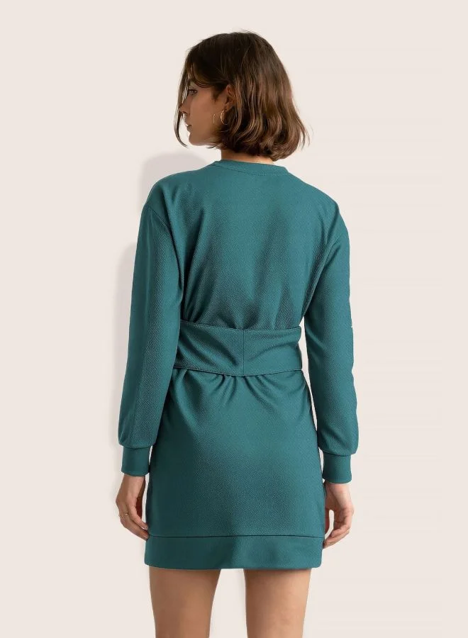 Freehand  Women Relaxed Fit Solid Crew Neck Long Sleeve Sweat Dress for Women | Best Price UAE