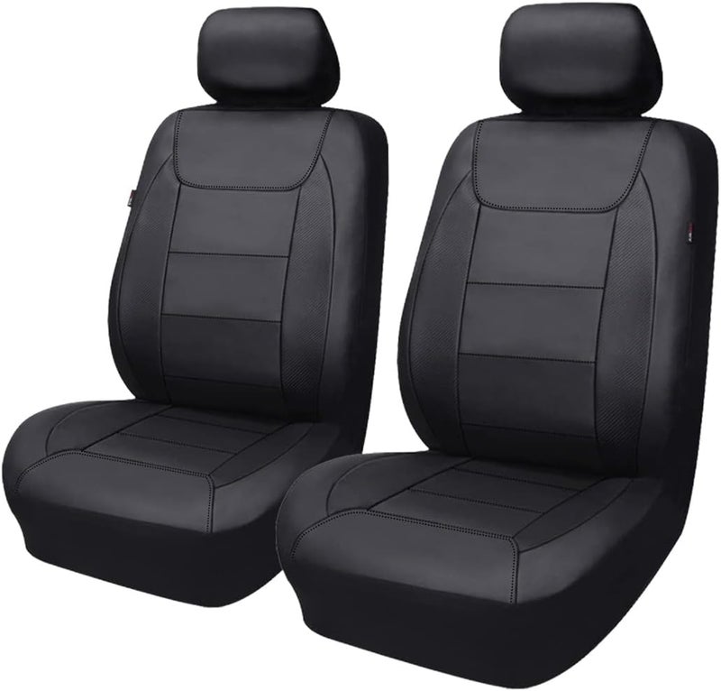 Flying Banner Waterproof Faux Leather Car Seat Covers - Solid Black Front Pair - Image 1