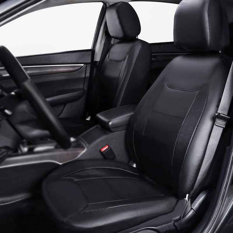 Flying Banner Waterproof Faux Leather Car Seat Covers - Solid Black Front Pair - Image 2