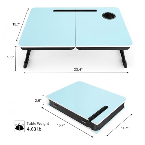 BUYIFY Foldable Laptop Bed Desk for Couch, Sofa - Large Lap Desk Tray Table with Cup Holder and Tablet Slot - Portable Notebook Stand for Eating, Writing, Studying and WFH (Blue) - Image 2