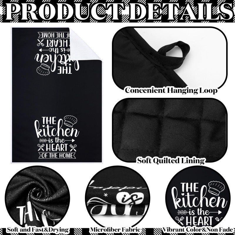 Sratte 6 Pcs Kitchen Decor Accessories Set Farmhouse Towels Pot Holders Oven Mitts Set 2 Dish Towels 2 Potholders 2 Cooking Mittens Oven Glove for Christmas Baking Cooking Supply(Black,Kitchen) - Image 5