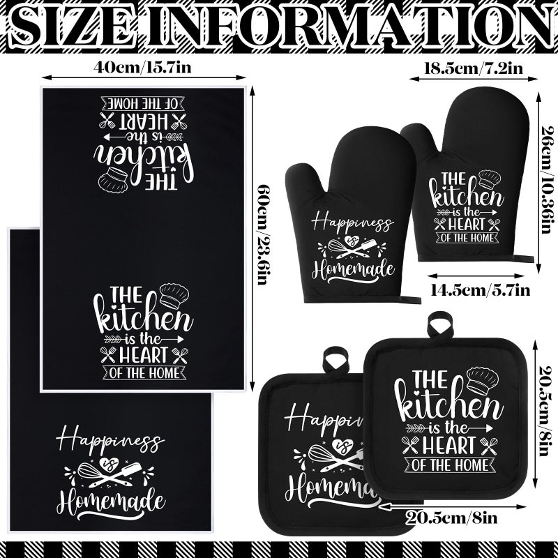 Sratte 6 Pcs Kitchen Decor Accessories Set Farmhouse Towels Pot Holders Oven Mitts Set 2 Dish Towels 2 Potholders 2 Cooking Mittens Oven Glove for Christmas Baking Cooking Supply(Black,Kitchen) - Image 3