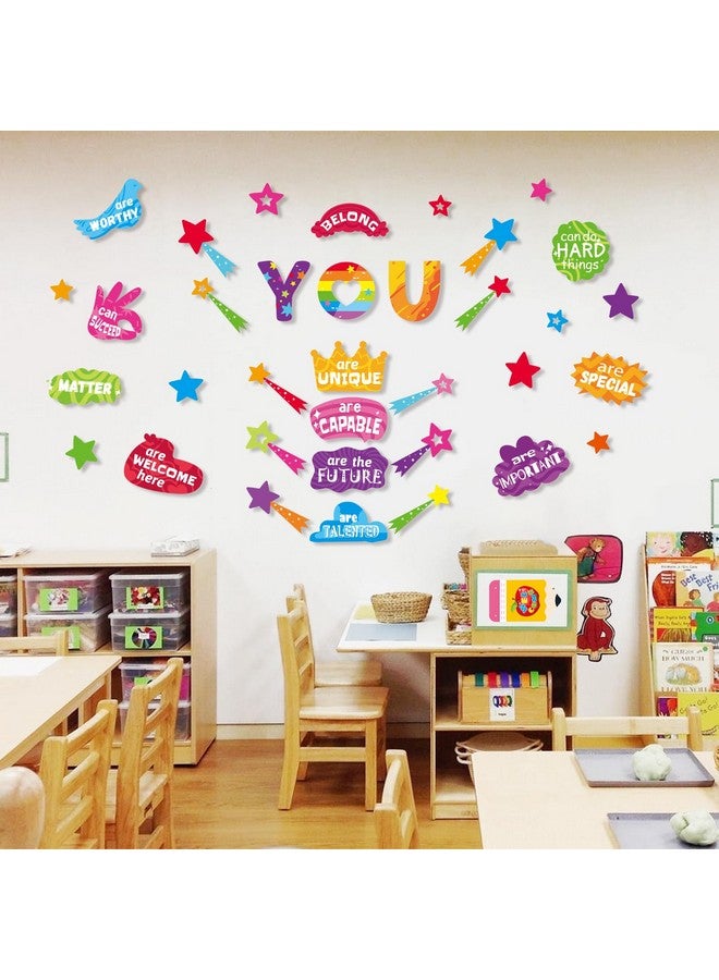 Qpout 34Pcs Classroom Bulletin Board Signs Welcome Back To School Classrooms Decorations Positive Affirmations Stickers Set School Office Home Teacher Wall Door Decor Supplies - Image 2